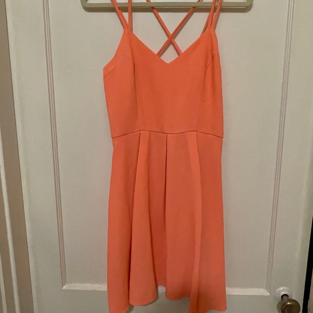 Bright coral L skater dress with gold zipper